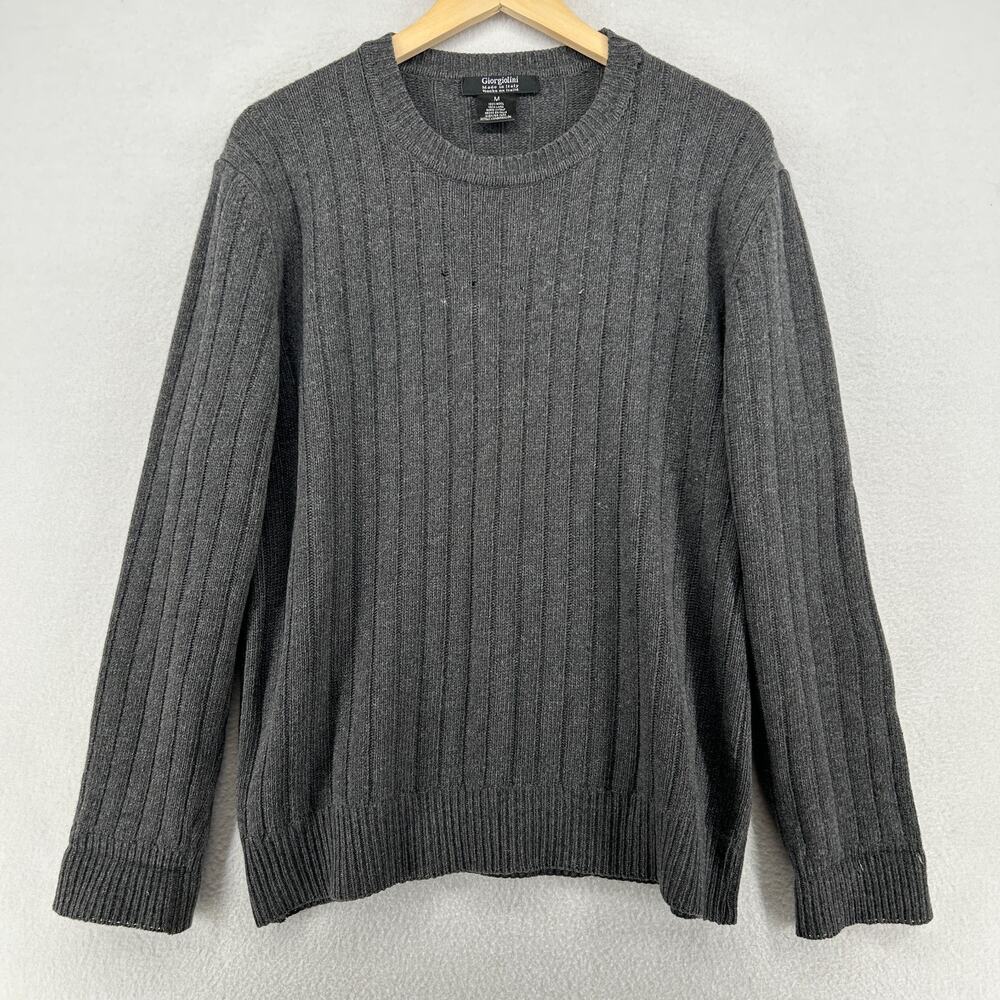 GIORGIOLINI Sweater Mens M 100% Wool Ribbed Jumper Pullover Heather Gray Italy
